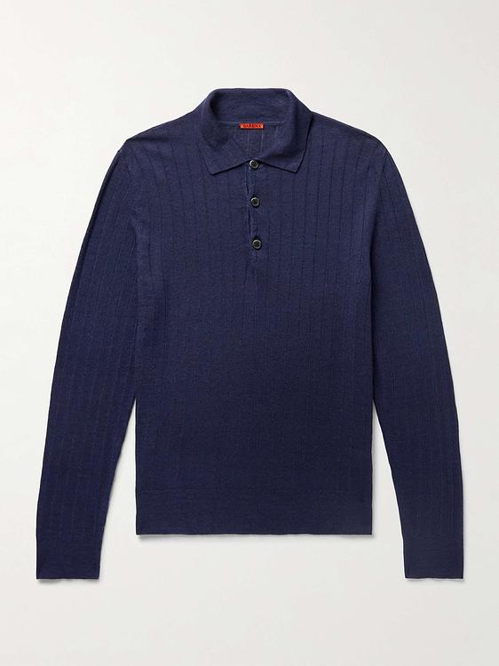 Dark blue long sleeve polo shirt from Barena