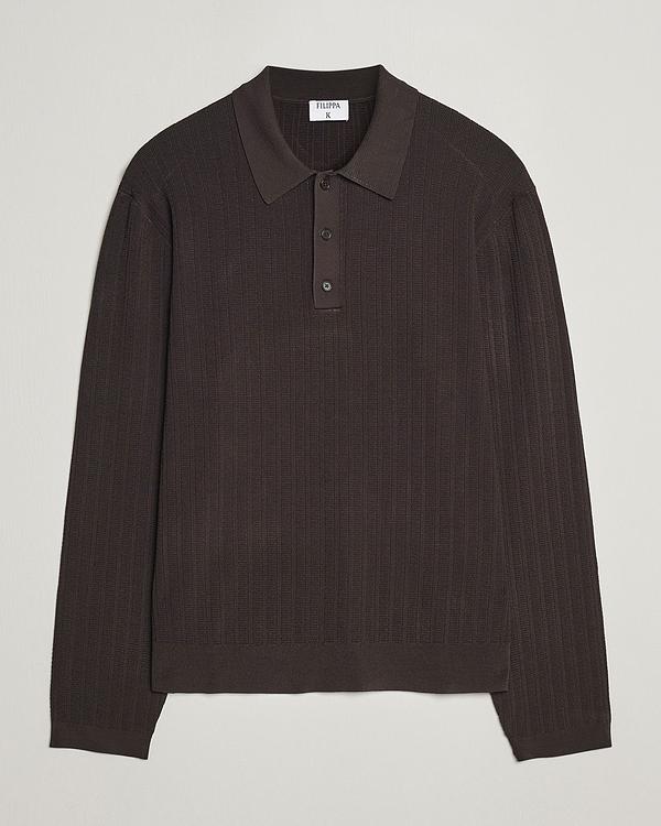Dark brown long sleeve polo shirt from Filippa K