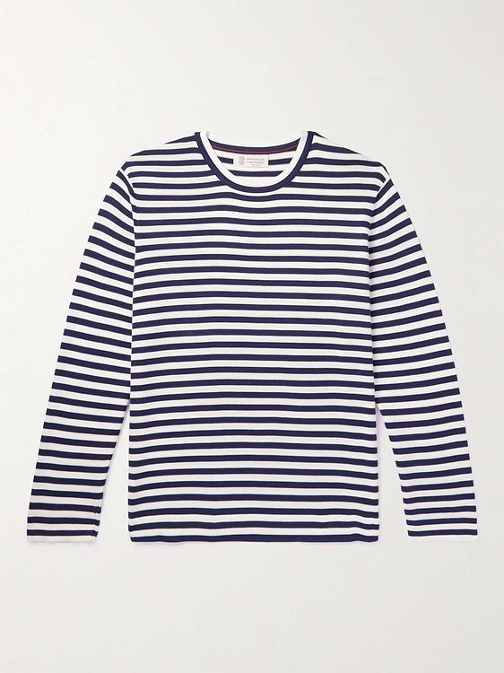 Striped white long sleeve t-shirt from Brunello Cucinelli