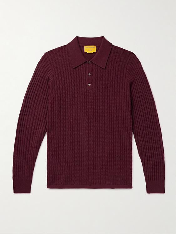 Dark red long sleeve polo shirt from Guest In Residence