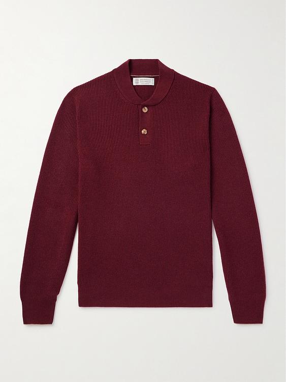 Dark red long sleeve polo shirt from Brunello Cucinelli