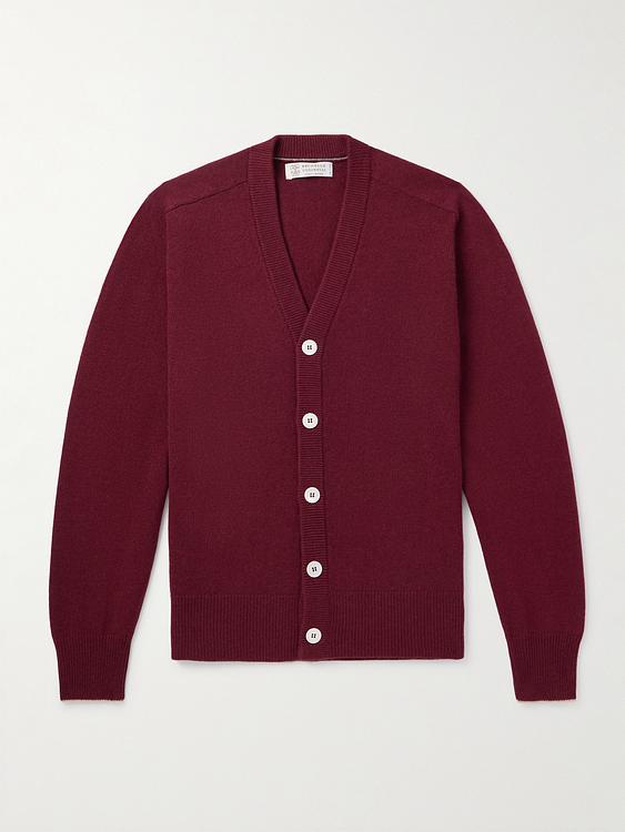 Dark red cardigan from Brunello Cucinelli