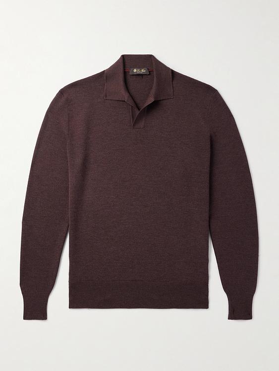Dark brown long sleeve polo shirt from Loro Piana