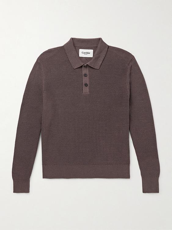 Dark brown long sleeve polo shirt from Corridor