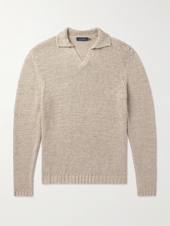 Beige long sleeve polo shirt from Thom Sweeney