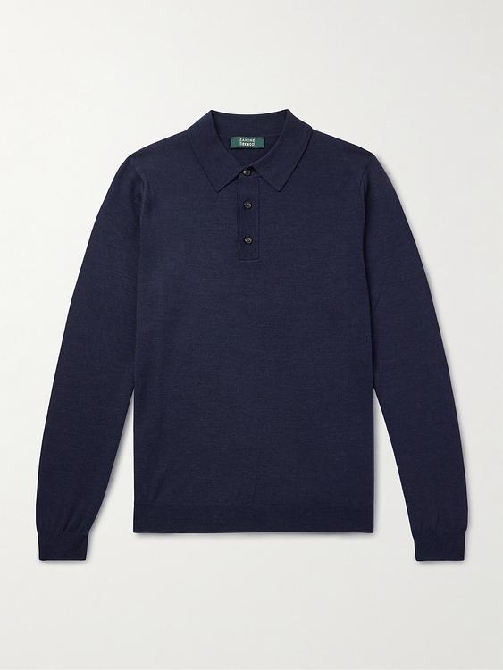 Dark blue long sleeve polo shirt from Incotex