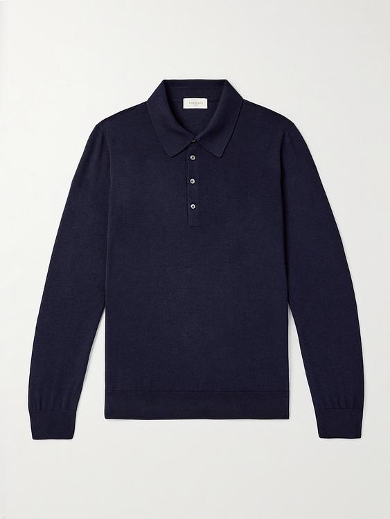 Dark blue long sleeve polo shirt from Piacenza 1733