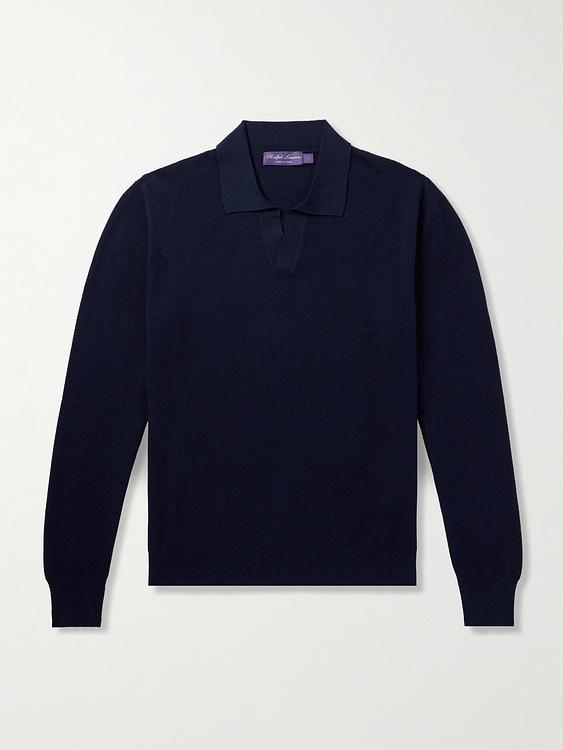 Dark blue long sleeve polo shirt from Ralph Lauren Purple Label