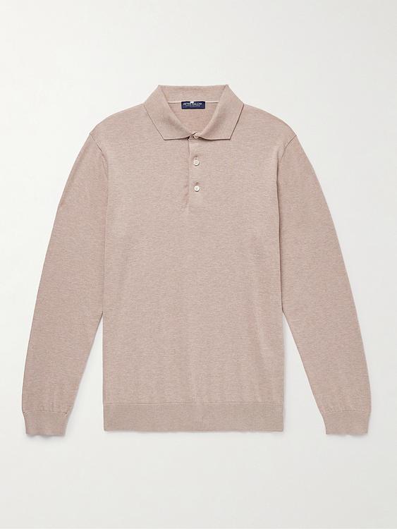 Beige long sleeve polo shirt from Peter Millar