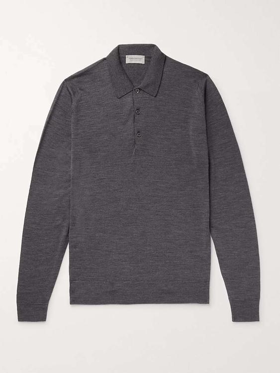 Dark brown long sleeve polo shirt from John Smedley
