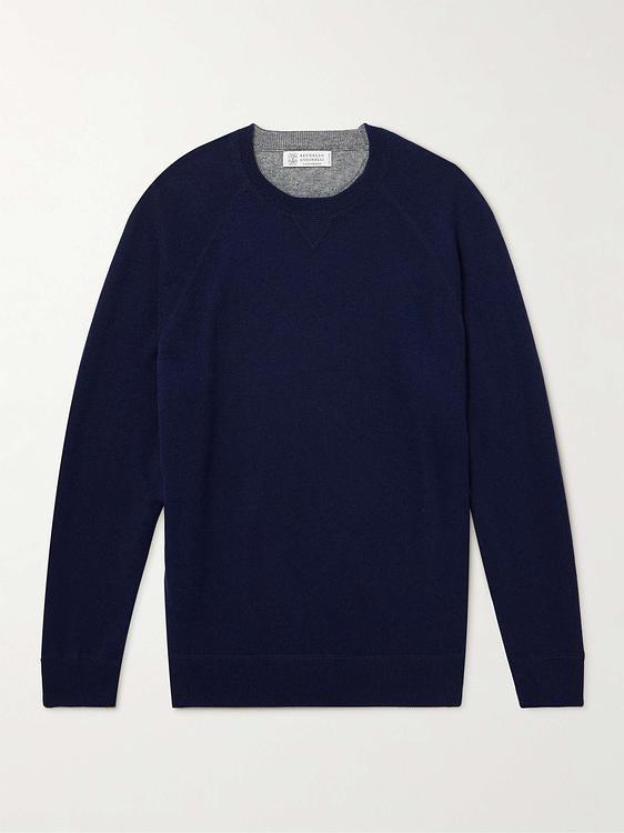 Dark blue cashmere sweater from Brunello Cucinelli