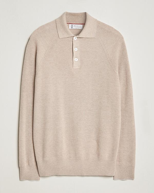 Beige long sleeve polo shirt from Brunello Cucinelli