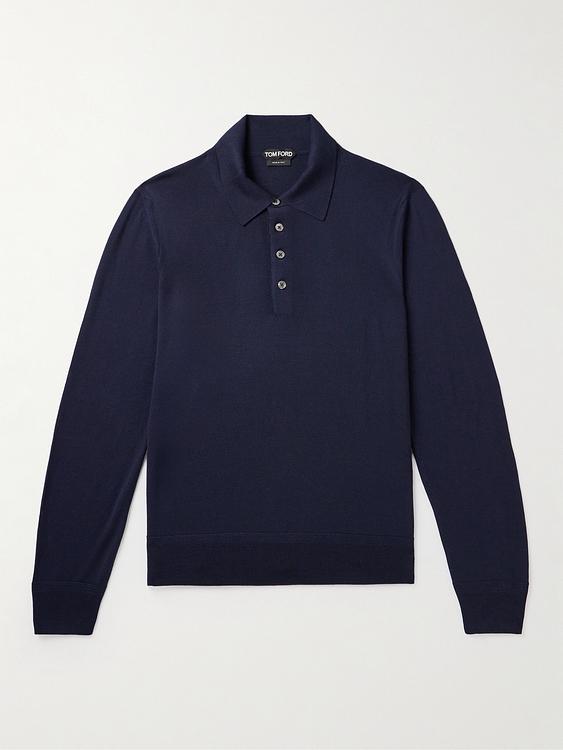 Dark blue long sleeve polo shirt from Tom Ford