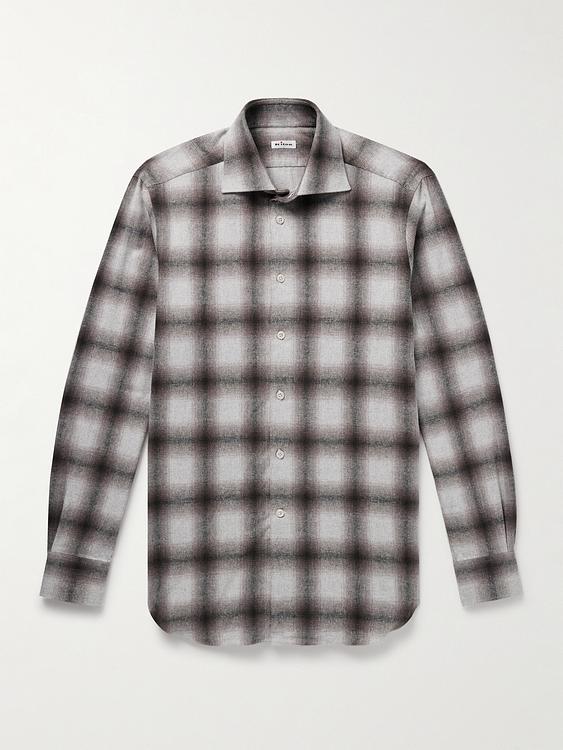 Checkered grey flannel shirt from Kiton