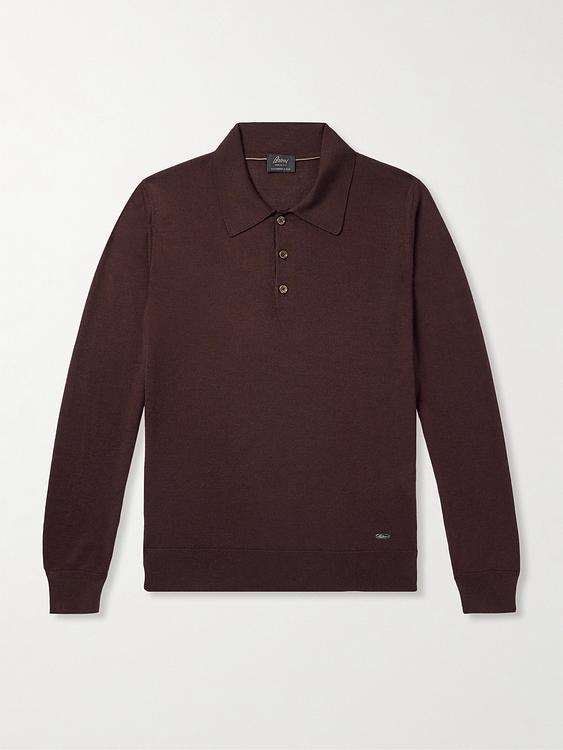 Dark brown long sleeve polo shirt from Brioni