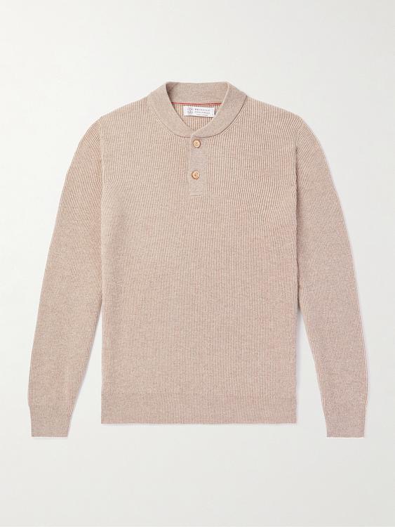 Beige long sleeve polo shirt from Brunello Cucinelli
