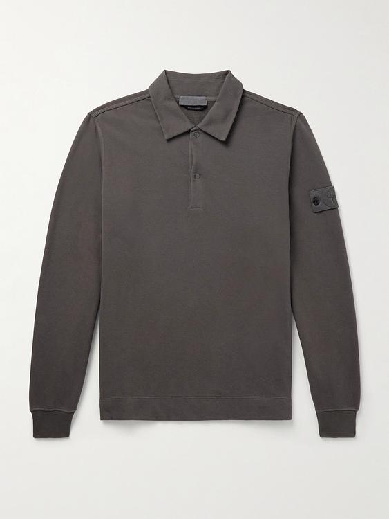 Dark brown long sleeve polo shirt from Stone Island