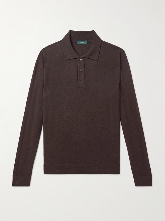 Dark brown long sleeve polo shirt from Incotex